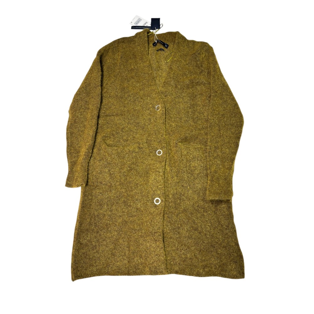NWT Zara Knit Mustard Yellow Mohair Blend Long Cardigan Sweater Women's Size S